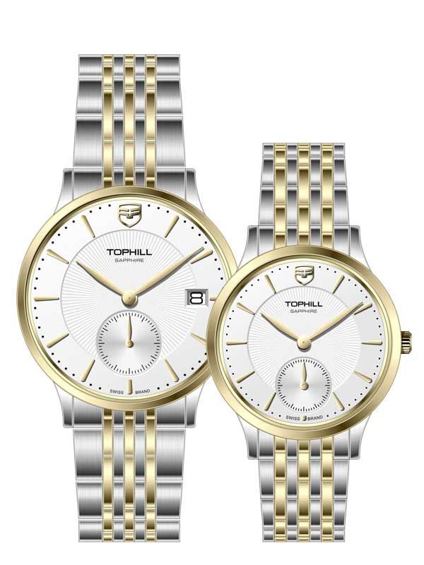  ĐỒNG HỒ TOPHILL TA051G.S6652 & TA051L.S6652 Cặp Máy quartz(pin) Kính sapphire 3ATM 