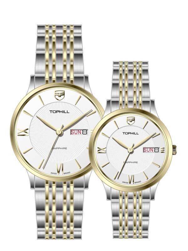  ĐỒNG HỒ TOPHILL TA050G.S6692 & TA050L.S6692 Cặp Máy quartz(pin) Kính sapphire 5ATM 