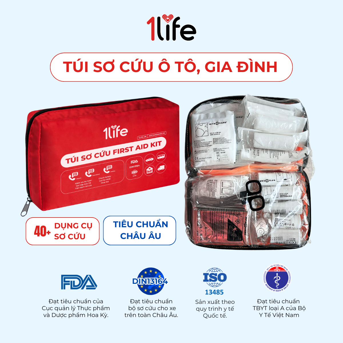  Túi sơ cứu nhanh cho gia đình, xe ô tô tiêu chuẩn Châu Âu DIN 13164 
