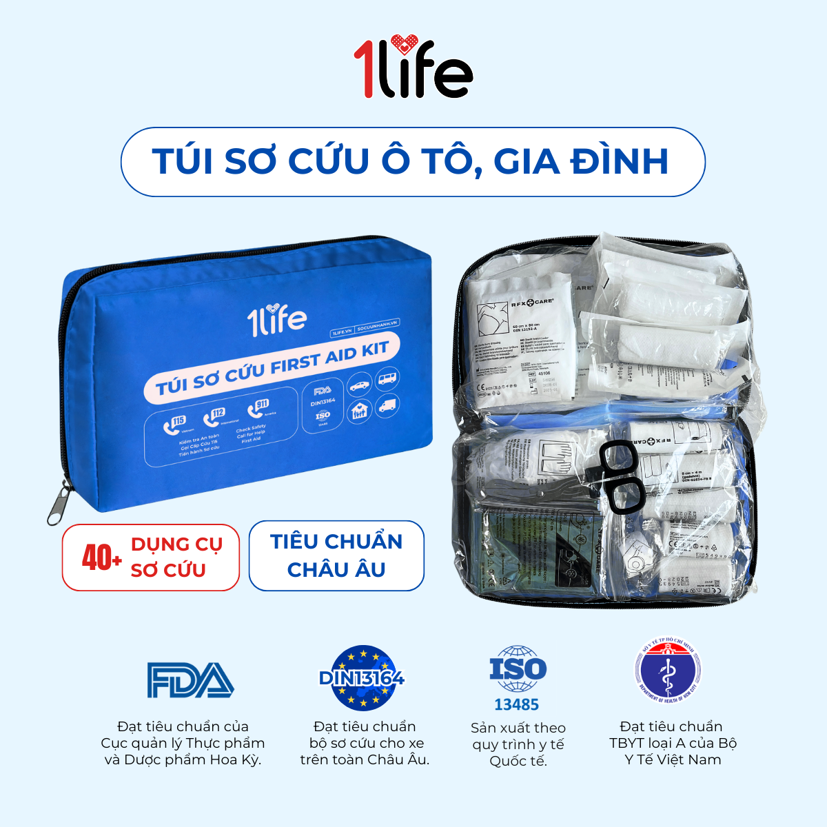  Túi sơ cứu nhanh cho gia đình, xe ô tô tiêu chuẩn Châu Âu DIN 13164 