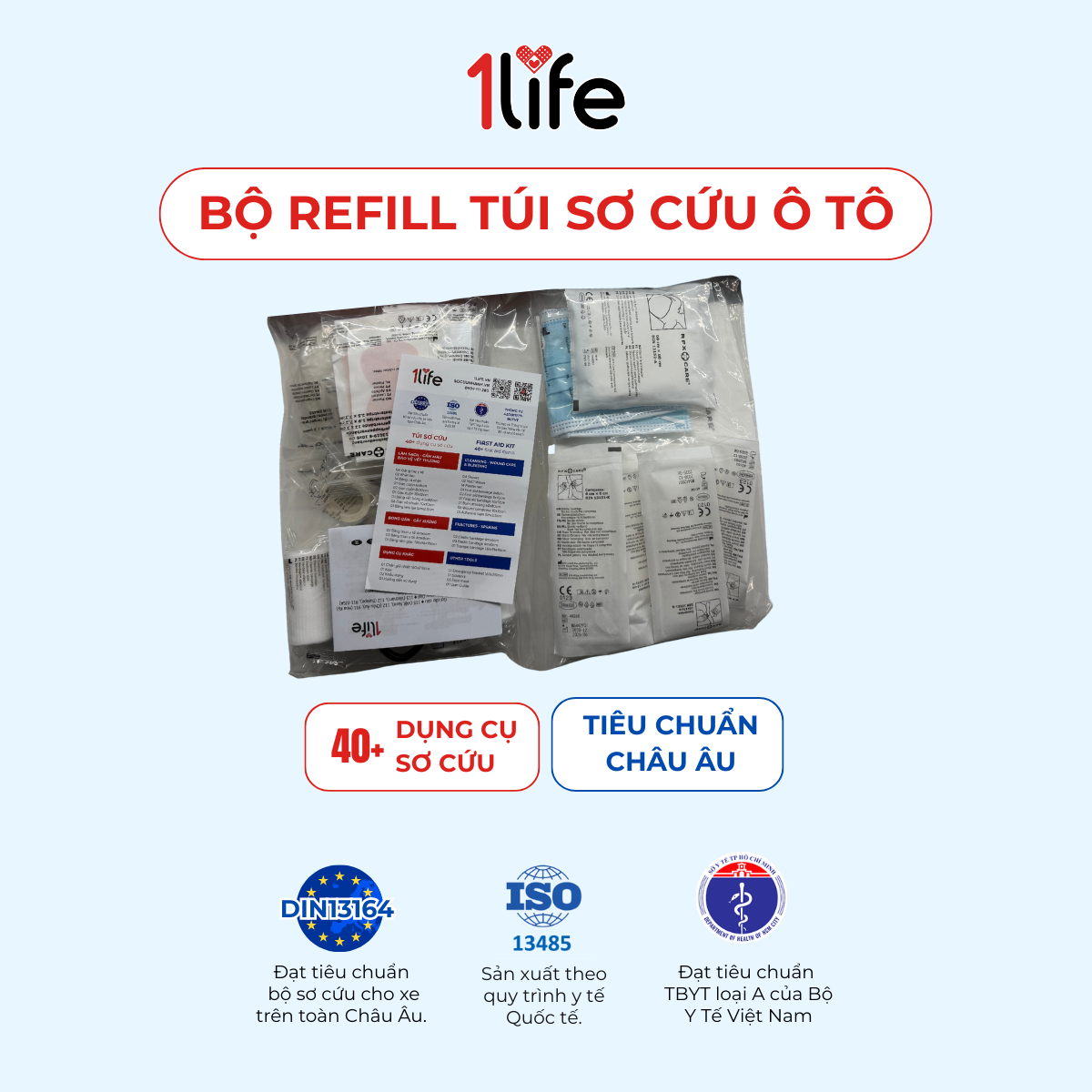  Túi sơ cứu nhanh cho gia đình, xe ô tô tiêu chuẩn Châu Âu DIN 13164 