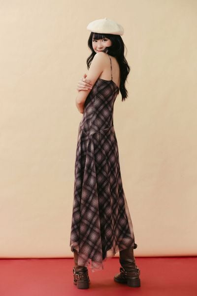  Đầm cổ đổ tùng xéo - Nâu - D0721 