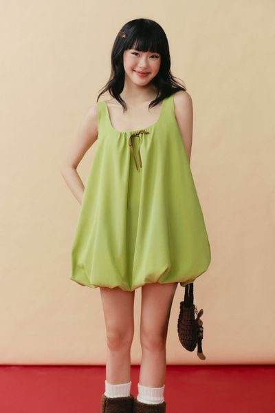  Đầm ngắn dáng bí phối nơ - Xanh - D0722 