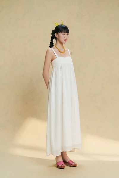  [PRE-ORDER] Đầm midi nhún ngực - Trắng kem - D0728 