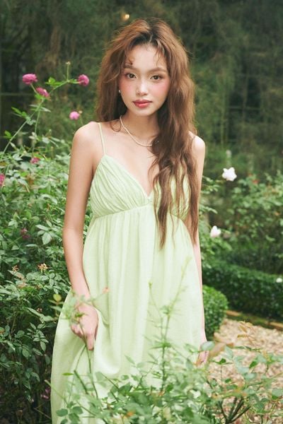  Đầm midi xếp nếp ngực - Xanh lá - D0730 