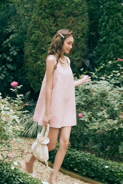  Đầm ngắn cổ vuông - Hồng - D0732 