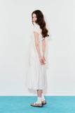  Đầm dài tay phồng nhún ngực - Trắng - D0742 
