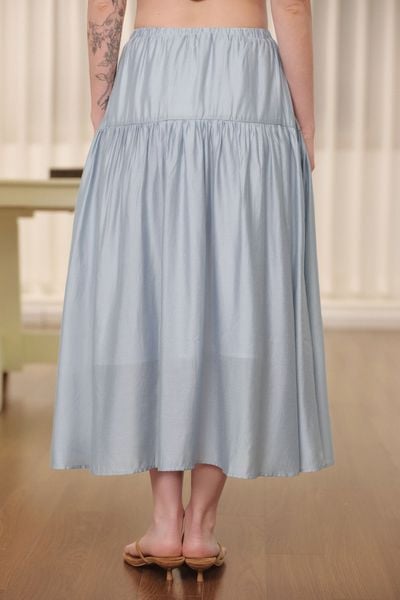  Chân váy midi xếp nhún - Xanh nhạt - S0301 