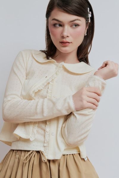  Set áo đính bèo - Beige nhạt - T1054 