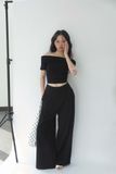 Quần ống rộng lưng liền - Đen - Q0400 