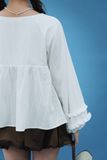  Áo tay phồng phối bèo - Trắng kem - T1124 