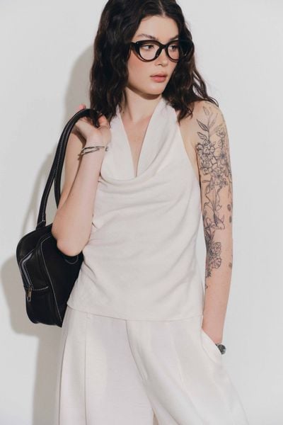  Áo cổ đổ cột dây - Be nhạt - T1129 