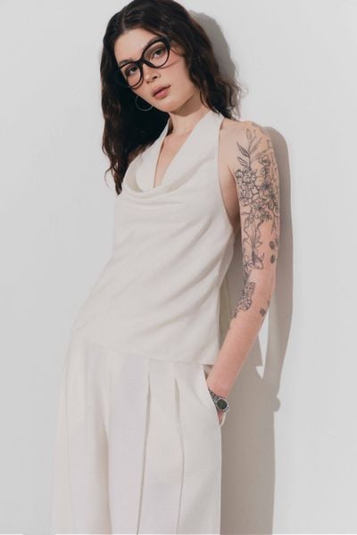  Áo cổ đổ cột dây - Be nhạt - T1129 