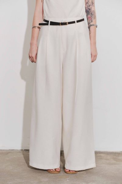  Quần tây ống rộng lưng cao - Be nhạt - Q0408 