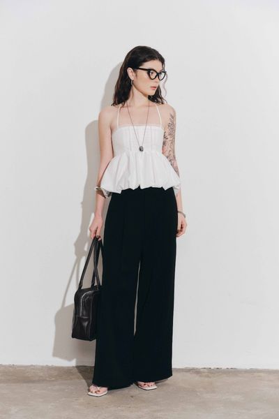  Quần ống rộng lưng liền - Đen - Q0400 