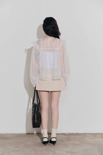  Áo phối đăng ten và ly - Trắng - T1132 