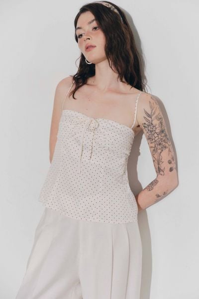  Áo kiểu 2 dây đính nơ - Kem - T1136 