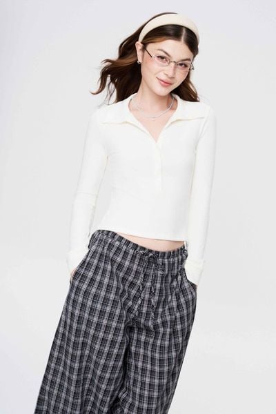  Áo thun dài tay cổ trụ - Trắng kem - T1139 