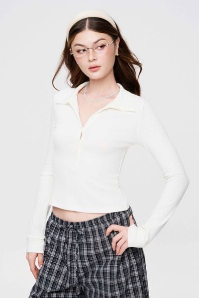  Áo thun dài tay cổ trụ - Trắng kem - T1139 