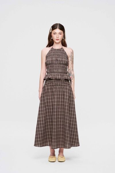  Chân váy midi caro - Nâu - S0297 