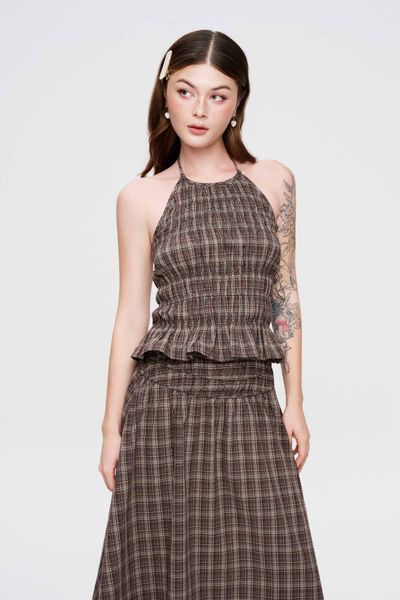  Áo yếm chạy smocking - Nâu - T1140 