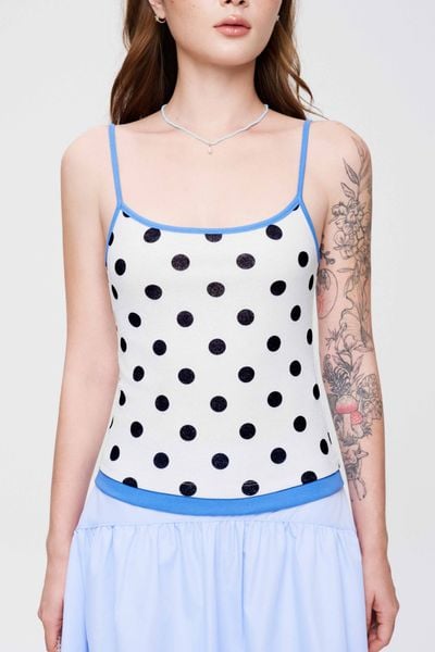  Áo chấm bi phối vải - Trắng - T1144 