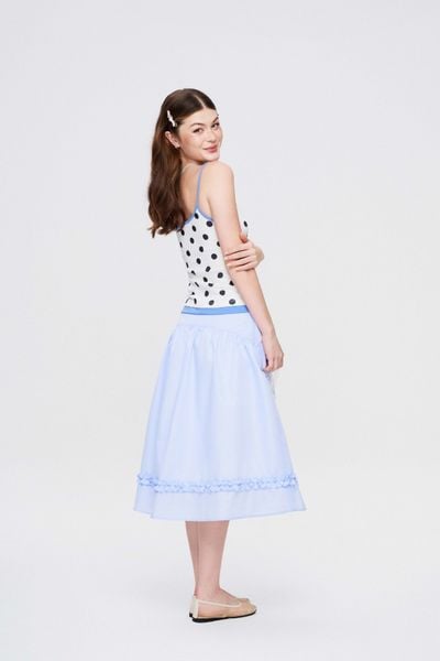  Chân váy midi phối bèo - Xanh biển - S0300 