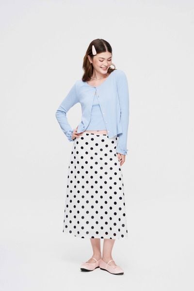  Váy midi thun chấm bi - Trắng - S0299 