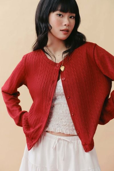  Áo cardigan vải họa tiết - Đỏ - T1156 