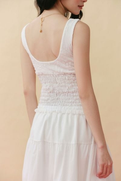  Áo cổ tim smocking - Trắng - T1159 