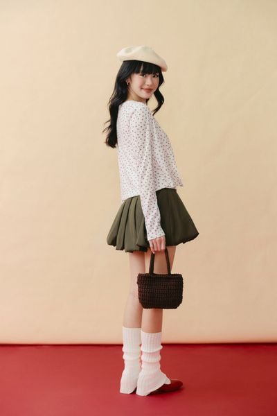  Chân váy bí xếp ly - Xanh rêu - S0304 