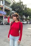  Áo tay dài cổ tròn gài nút - Đỏ - T1162 