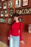  Áo tay dài cổ tròn gài nút - Đỏ - T1162 