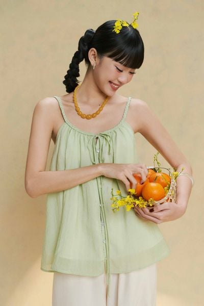  [PRE-ORDER] Áo kiểu 2 dây thắt bím - Xanh lá - T1177 