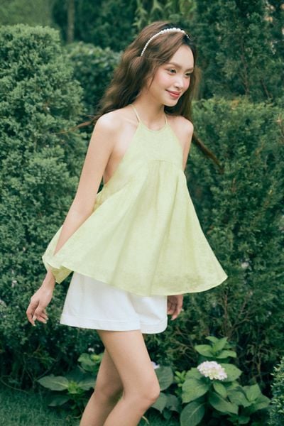  Áo cổ yếm nhún ngực - Xanh bơ - T1179 