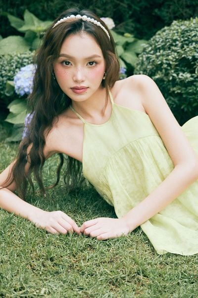  Áo cổ yếm nhún ngực - Xanh bơ - T1179 