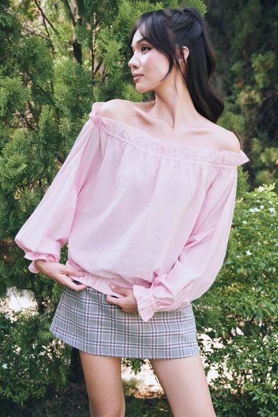  Áo tay dài trễ vai - Hồng - T1180 