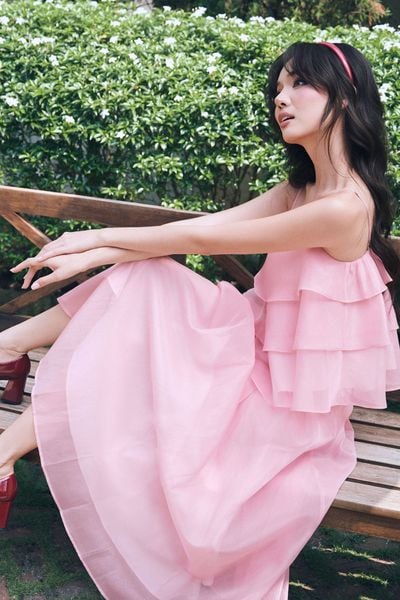  Áo hai dây dáng xòe - Hồng - T1186 