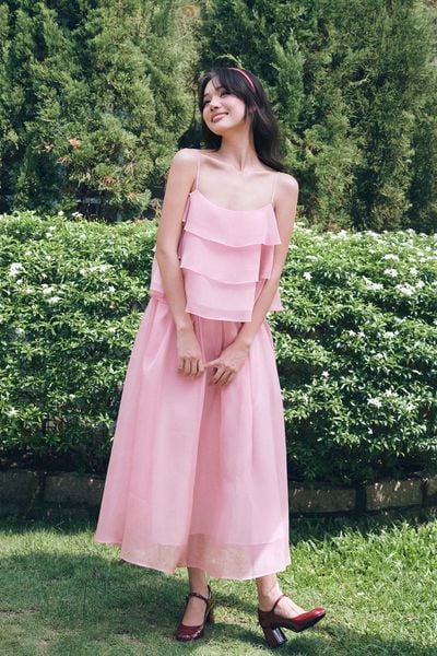  Chân váy voan xếp ly - Hồng - S0306 