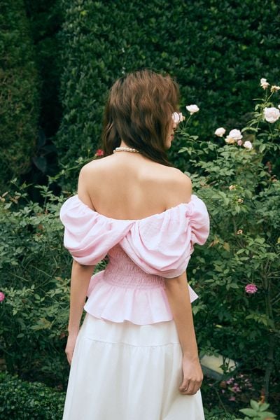  Áo trễ vai tay bồng - Hồng - T1187 