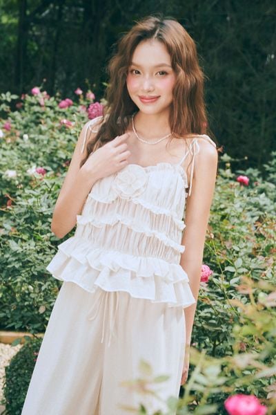  Áo hai dây hoa bèo - Trắng kem - T1188 