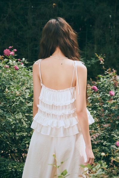  Áo hai dây hoa bèo - Trắng kem - T1188 