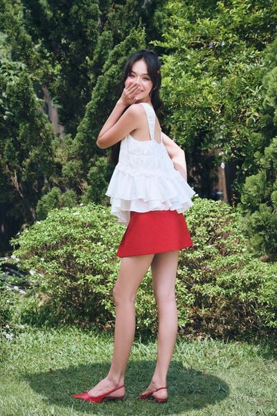  Áo kiểu nhún bèo nhiều tầng - Trắng - T1193 