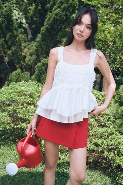  Áo kiểu nhún bèo nhiều tầng - Trắng - T1193 