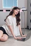  Áo kiểu tay phồng chiết ly - Trắng - T1199 