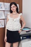  [ PRE-ORDER ] Áo kiểu nhún bèo cột nơ - Trắng - T1202 