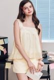  Áo babydoll nhún ngực phối đăng ten - Vàng - T1208 