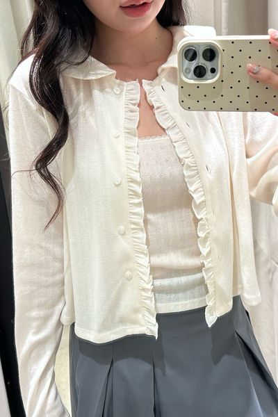  Set áo đính bèo - Beige nhạt - T1054 