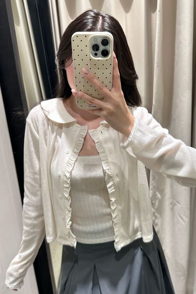  Set áo đính bèo - Beige nhạt - T1054 