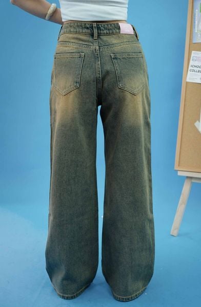  Quần Jeans Wash ống rộng - Xanh đậm wash vàng - Q0325 